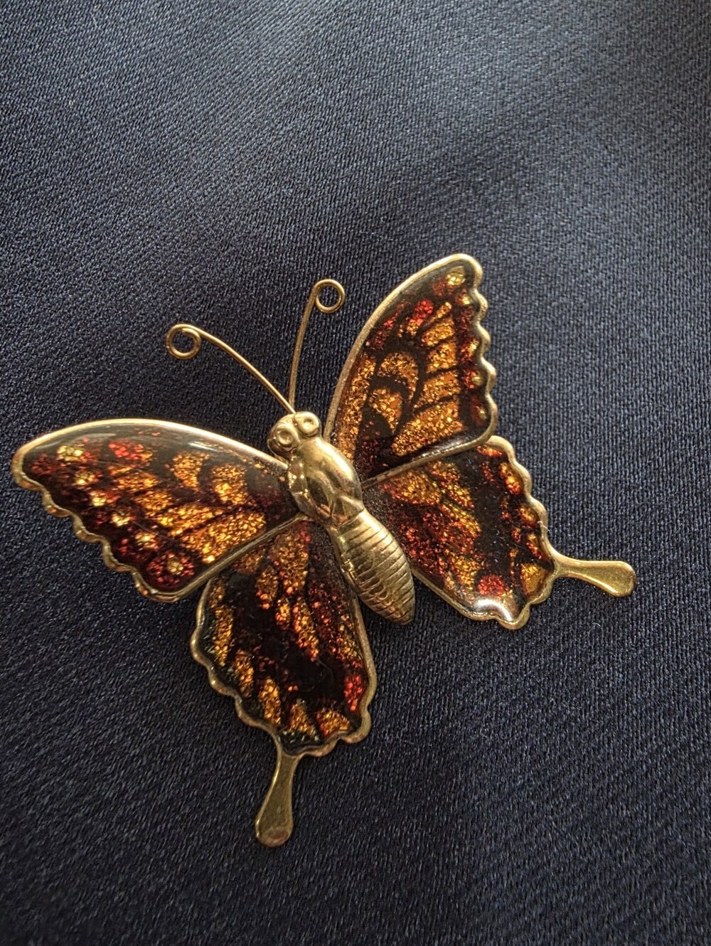 1970s Interpur Gold Tone Glittery Butterfly Pin Brooch